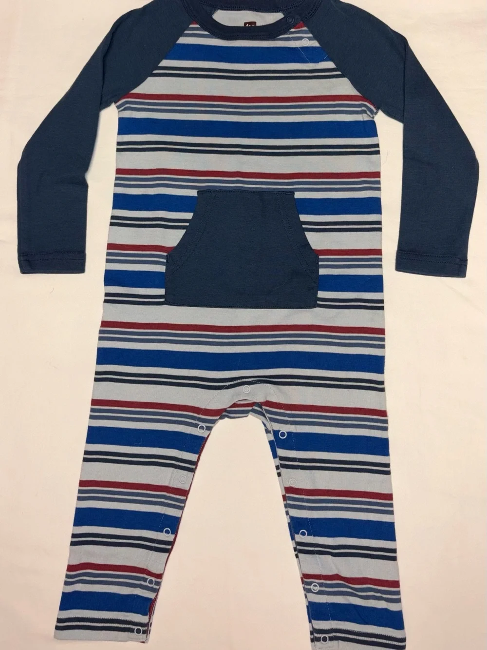 Tea collection blue/gray romper with front pocket sz 18-24 months NWOT